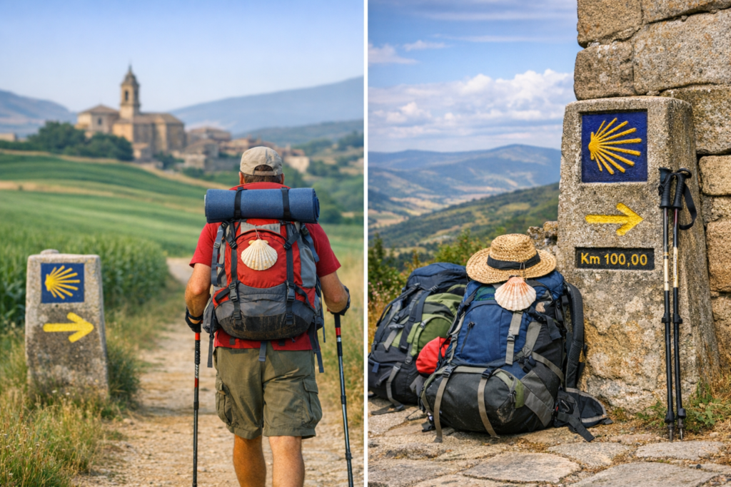 peregrino caminando con mochila en el Camino de Santiago
