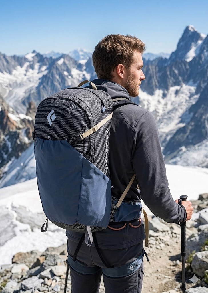 Senderista con mochila ultraligera Black Diamond en montaña — trekking ligero 2026