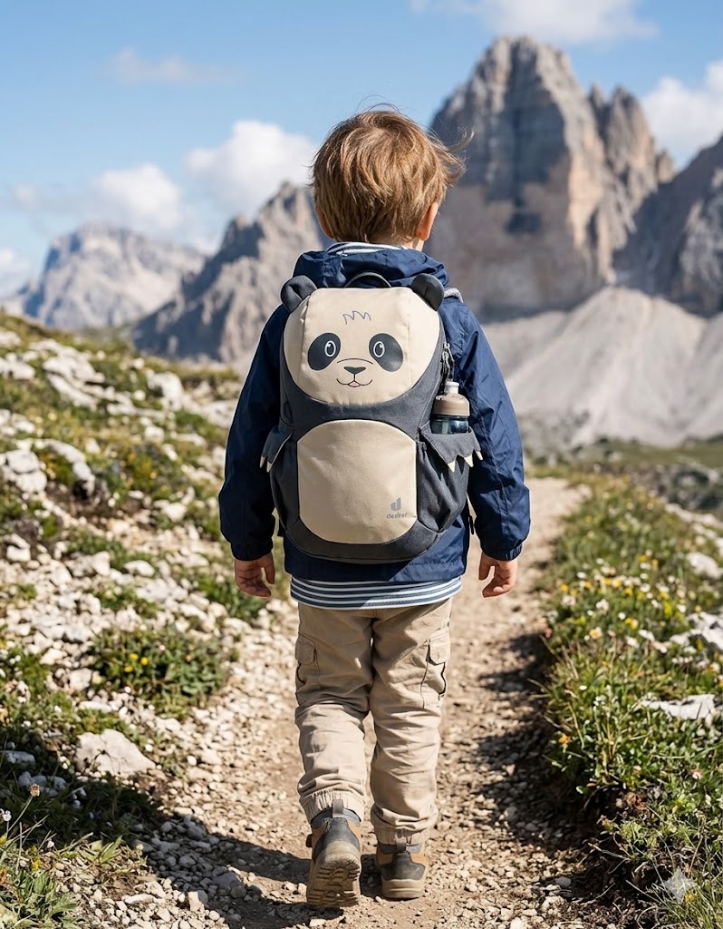 Mochila Deuter para niños con diseño panda en montaña — mochilas trekking infantiles