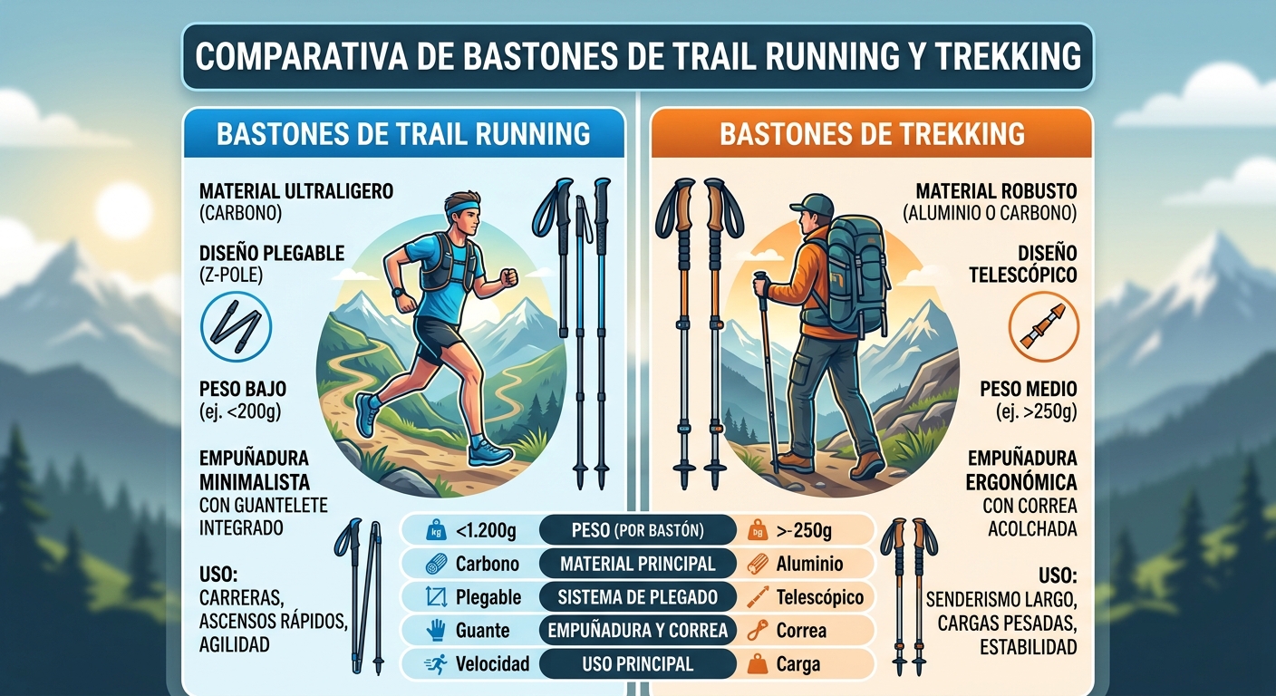 Comparativa de bastones de trail running y trekking