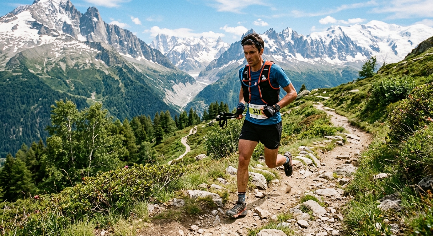 Corredor de montaña con chaleco de trail running