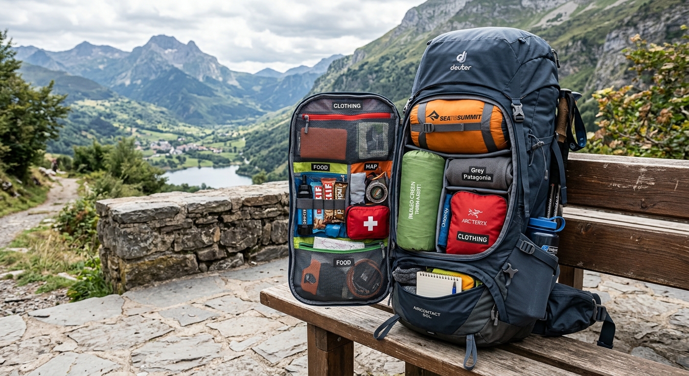 Mochila de trekking con compartimentos organizados