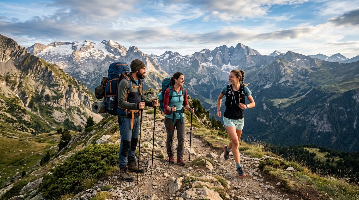 Comparativa visual entre senderismo, trekking y trail running